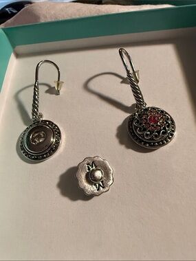 Silver and Pink Filigree Drop Earrings and Stud Set - Women's Jewelry